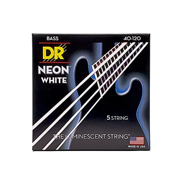 DR NWB5-40 Neon White Bass Guitar Strings 40-120; 5-string set