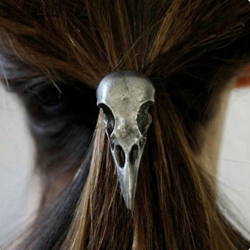 Gothic Metal Raven Skull Elastic Hair Tie Band - B