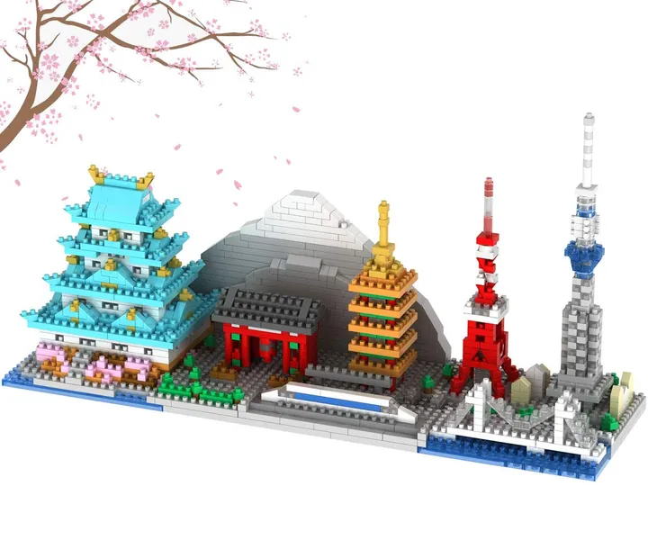 OneNext Japan Tokyo Skyline Collection Berühmte Architektur Modellbaustein Set (1350 Stück) Micro Mini Bricks Spielzeug Geschenke für Kinder und Erwachsene