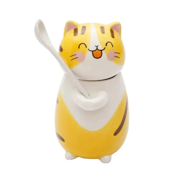Becher Katze Katzen Tasse Katzen Kaffeetasse Tass Katz Katzenliebhaber Porzellantasse Süß Geschenk 3d Kaffeetasse Teetasse Weihnachten Halloween, Keramisch, 300ml, gelb
