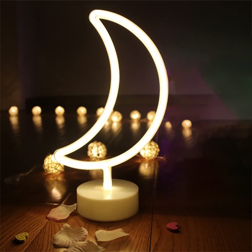 Neonreclames, XRR Moon Neon Sign Lights Neonlicht met basisbatterij / USB-aangedreven, Neon Night Light Led Neon Sign voor Kerst Kinderkamer Woonkamer Bruiloft Decor