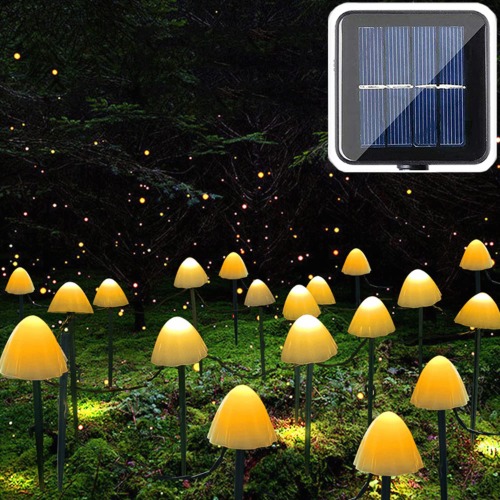 20 Led-tuinlampen, in de vorm van paddenstoelen, voor buiten, 5 m lichtsnoer op zonne-energie, 8 modi, waterdichte tuinverlichting, decoratie voor binnenplaats, trottoir, paden, bruiloft, feest, kerstboom, verjaardag, warm wit