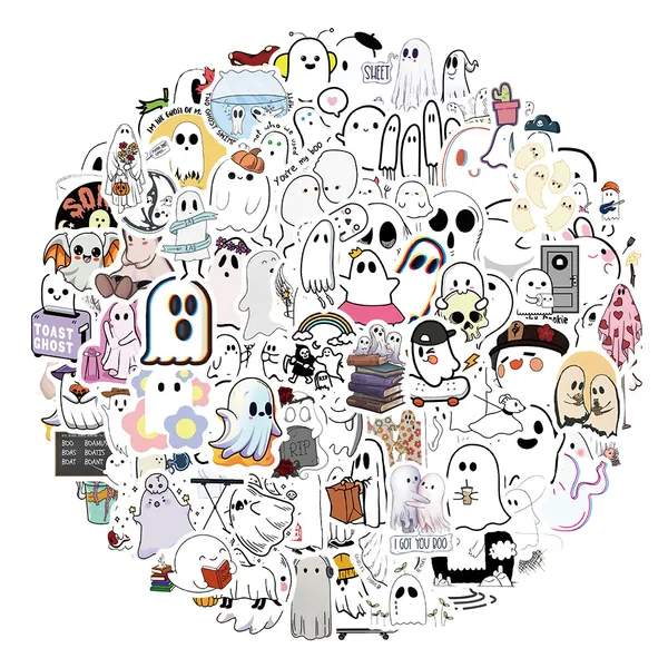 100PCS Halloween Ghost Stickers Spooky Laptop Decals Halloween Decor