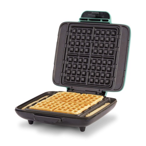 DASH No-Drip Waffle Maker: Waffle Iron 1200W + Waffle Maker Machine For Waffles, Hash Browns, or Any Breakfast, Lunch, & Snacks with Easy Clean, Non-Stick + Mess Free Sides - Aqua - Aqua