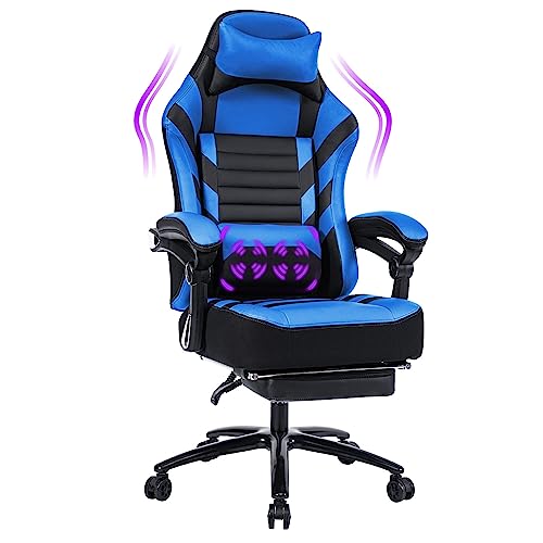 Fantasylab Big and Tall Gaming Chair with Footrest 400lb Gaming Chair Massage Gaming Chair Memory Foam Adjustable Tilt Back Angle and Arm High Back Leather Racing Computer Office Chair