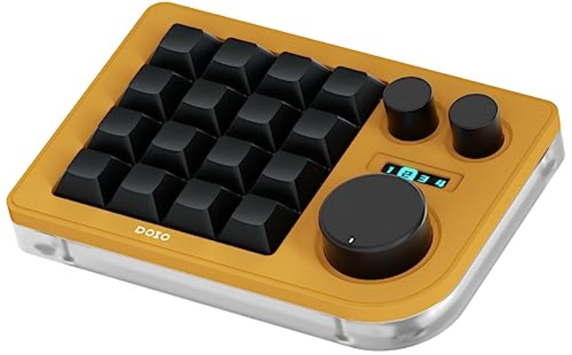 KEEBMONKEY Megalodon Triple Knob Macro Pad Programmable Designer Mini Keyboard 16 Keys (Yellow)