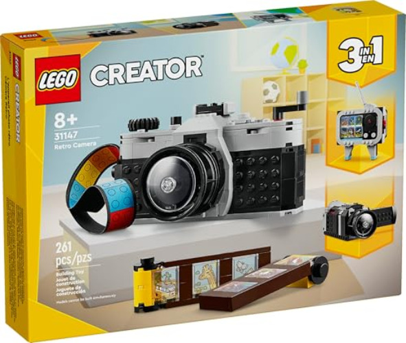 LEGO Creator 3 in 1 Retro Camera Toy, Transforms from Toy Camera to Retro Video Camera to Retro TV Set, Photography Gift for Boys and Girls Ages 8 Years Old and Up Who Enjoy Creative Play, 31147 - Multicolor