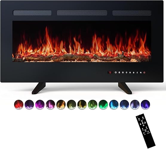 Sweetcrispy 36" Electric Fireplace Wall Mounted or Recessed Insert, 1500W/750W Freestanding Fireplaces Heater with Remote Control,13 Adjustable Flame Color, 12H Timer, Touch Screen - Black - 36 Inches