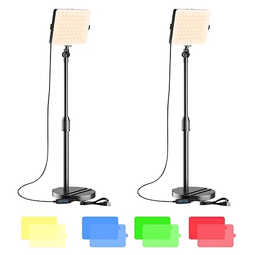 Mionondi 2-Pack LED Video Light with Stand, Home Studio Back Lights, Photo Lights with Color Filters for Close Photography Lighting YouTube Video Recording, Desk Game Steaming