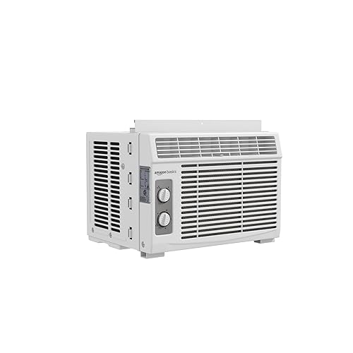 Amazon Basics Window Air Conditioner, 5000 BTU, Cools up to 150 Sq. Ft., White AC Unit, Mechanical Control - White - 5000 BTU