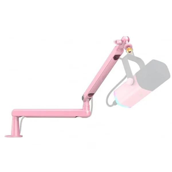 FIFINE Low Profile Boom Arm Mic Stand, Microphone Arm Stand with Cable Management Channel, Desk Clamp, Screw Adapter for Streaming Podcast Recording, Adjustable Metal Mic Boom Arm Stand Pink-BM88P