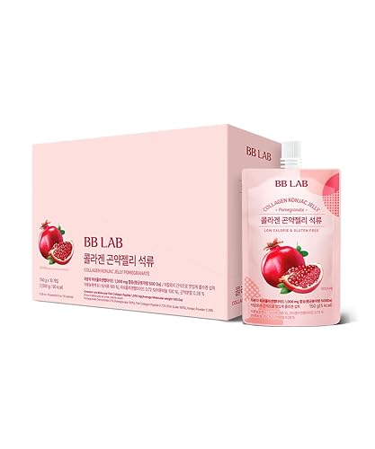 BB LAB Collagen Konjac Jelly, Pomegranate, (10 Packs/52.9 oz) - 5 Calories, Sugar-Free, Fish Collagen Peptide 1,000 mg, Low carb/Drinkable Zero Sugar Jelly Dessert, Dietary Fiber, Gluten-Free