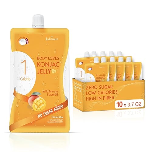 Jadamsun Konjac Jelly Pouches (Mango, 10 pcs) - Gluten-Free Drinkable Pouch, Healthy Korean Snacks, Low Calorie, Sugar-Free, Dietary Fiber - Mango, 10 pcs