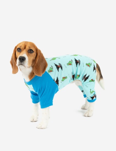 Dog Print Pajamas - dinosaur-volcano-blue / Large