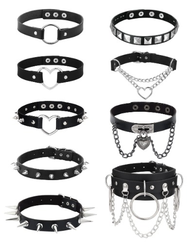 SAILIMUE 9Pcs Punk Leather Necklaces Gothic Collar Necklace for Women Halloween Costume Goth Accessories Adjustable Necklaces Cosplay Jewelry Black