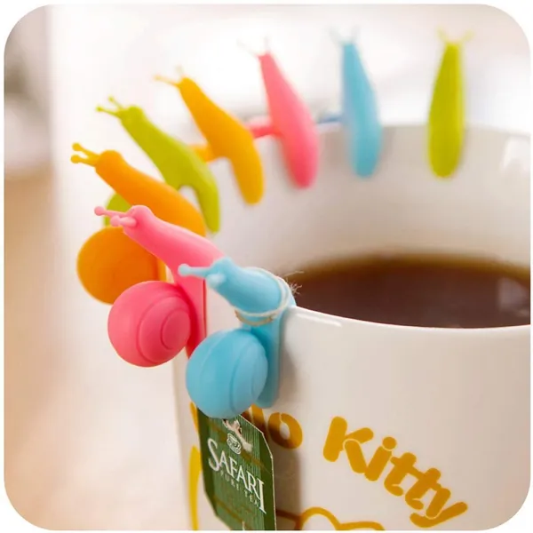 10pcs Cute Snail Shape Silicone Tea Bag Holder Cup Mug Candy Colors Gift Set - 