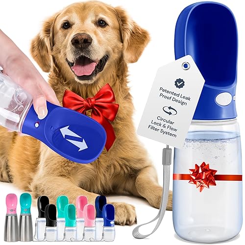 MalsiPree Dog Water Bottle Portable - Lightweight Water Bottle for Dogs - Dog Travel Water Bottle with Bowl - Dog Walking Accessories - Leak Proof Water Bottle for Dog (19OZ, Navy Blue) - Navy Blue - 19oz