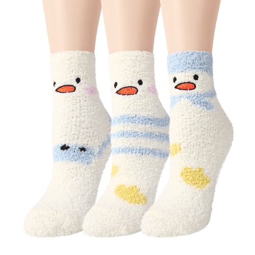 Cozy Thermal Wool Socks 3 Pairs-blue White Yellow Duck