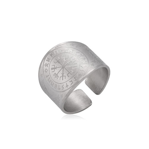 Amaxer Viking korp kompass vegvisir ring för män livets träd Futhark runor skandinavn Odin symbol nordisk mytologi skydd justerbar ring uttalande band för män kvinnor - Vegvisir Raven1