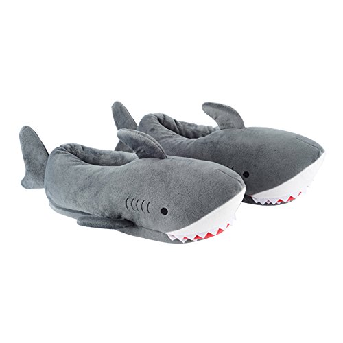 Millffy Women's Cozy Fleece Wicky Shark Memory Foam House Slippers Chomping Shark Plush Slippers - 3/4 UK - Grey