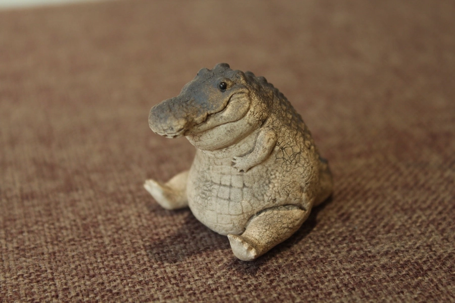 Chubby Crocodile Figurine, Handmade Ceramic Tea Pet, Made of Yixing Zisha Clay