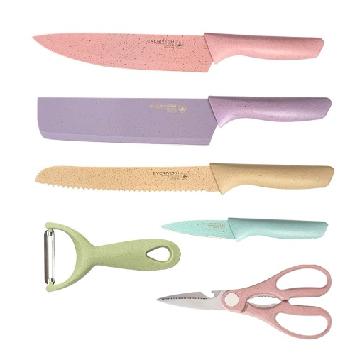 ZHUJIABAO Colorful Kitchen Knives Set of 6 PCS Professional Carbon Stainless Steel Chefs Knives Set With Non-Stick Coating&Ergonomic Handle Sharp Kitchen Knife Boxed Set for Slicing,Paring and Cooking
