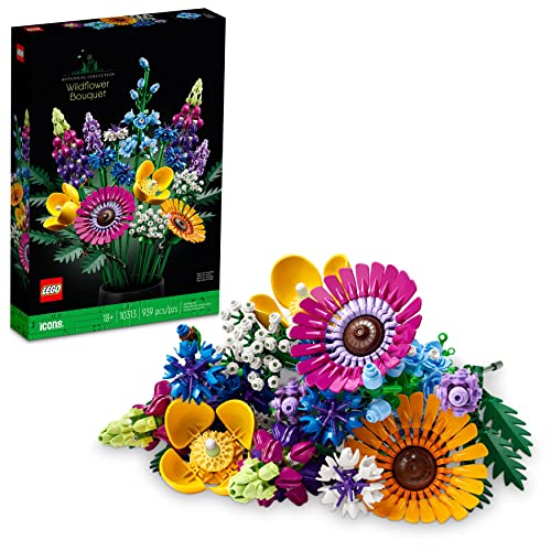 LEGO Icons Wildflower Bouquet 10313 Set - Artificial Flowers with Poppies and Lavender, Adult Collection, Unique Home Décor, Botanical Piece for Wife, Spring Flowers - Artificial Flowers