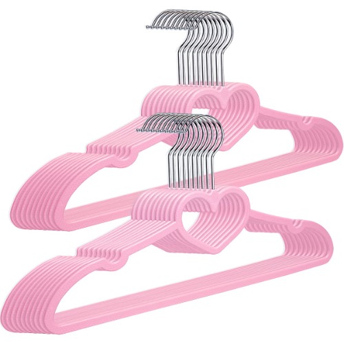ZRKFSR Plastic Hangers 20 Pack, Heart-Shaped Clothes Hanger Ultra Thin Space Saving - Pink Hangers with 360 Degree Swivel Hook - Strong and Durable Adult Coat Hangers for Dress, Shirts, Coats