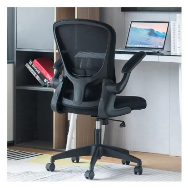 Sytas Office Chair Ergonomic Desk Chair Computer Task Mesh Chair with Flip-up Arms Lumbar Support and Adjustable Height，Black