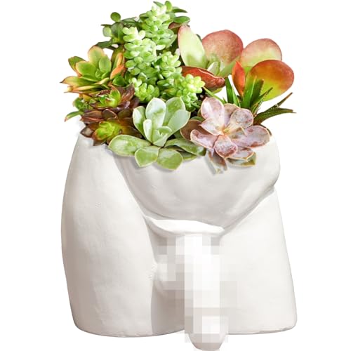 BYBOUS Unique Planters Penis Body Vase Decor, Funny Succulent Pot Ornament Desktop for Succulents Cactus Vanilla, Plant Pot with Drainage Hole for Home Garden Office Decor Outdoor & Indoor