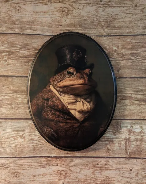 Mr Toad Victorian Portrait - Vintage Style Animal Wall Art - Wood Wooden Decor Plaque Sign - Handmade photo transfer Frog Amphibian