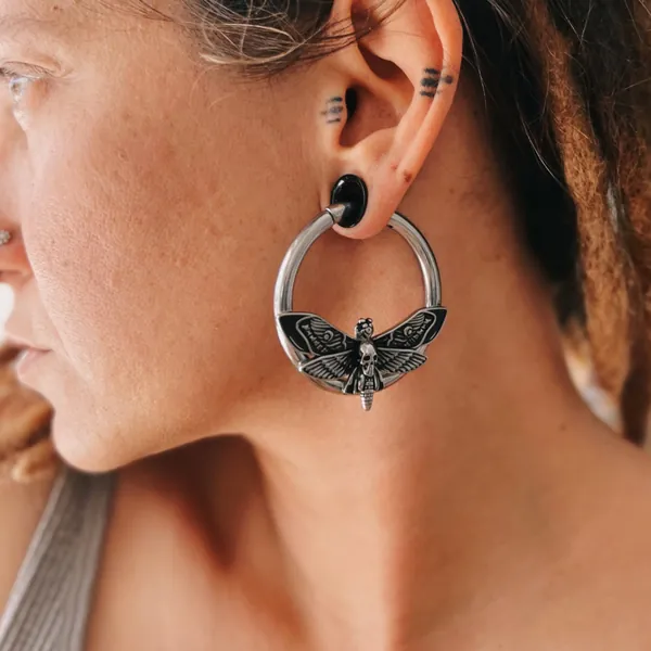 Death Moth Ear Weights | Skull Hoops Earweights | Ear Hangers | Gauges Jewelry | Stretched Ears | Alternative Jewellery | Magnetic