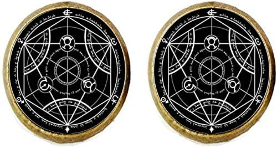 Magiska cirklar smycken måne stjärna Ouija Wicca pentagram häxa steampunk örhängen glaskonst foto smycken