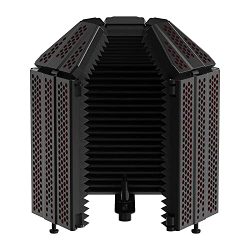 XTUGA Recording Microphone Isolation Shield with Pop Filter,High Density Absorbent Foam to Filter Vocal,Top Enclosed Foldable Soundproof Cover for Blue Yeti/Condenser Microphone Recording Equipment - A-BURNER PRO