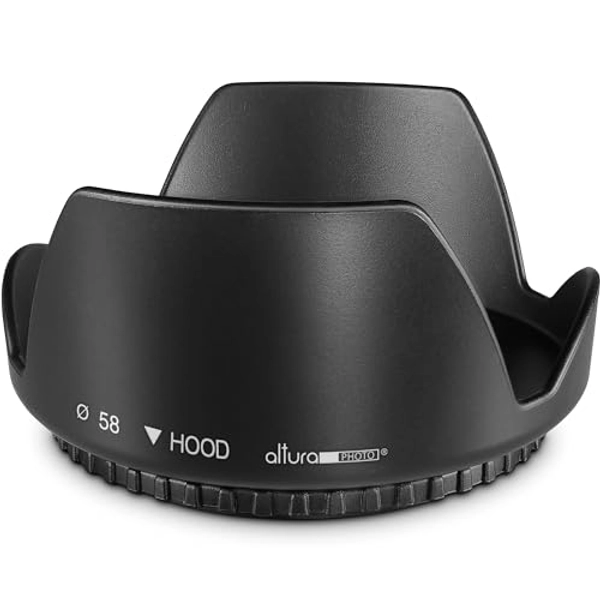 Altura Photo 58MM Tulip Flower Lens Hood for Canon EOS 77D 80D 90D Rebel T8i T7 T7i T6i T6s T6 SL2 SL3 DSLR Cameras with Canon EF-S 18-55mm f/3.5-5.6 is Lens and Select Nikon Lenses