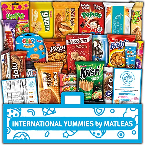 Maxi International Snack Box | Premium Exotic Foreign Snacks | Unique Snack Food Gifts Included | Blue Cosmic Space Theme | Candies from Around the World | 20 Full-Size + 1 Bonus Snacks - Maxi Size