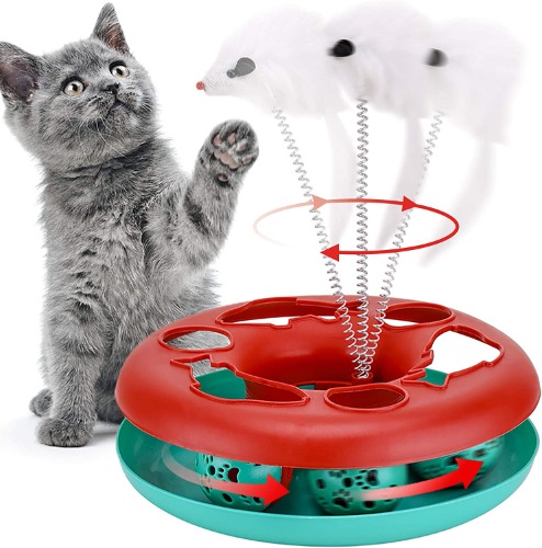 Cat Toys, Cat Toys for Indoor Cats,Interactive Kitten Toys Roller Tracks with Catnip Spring Pet Toy with Exercise Balls Teaser Mouse (red) - Christmas red