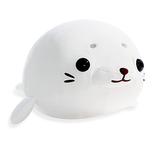 AEECASI Super Soft Seal Plush Cuddle Pillow, Chubby Seal Stuffed Animal, Cute Plushie Birthday for Kids Girls Boys Baby, Adorable Plush Seal Stuffed Toy, 17.7" White - White