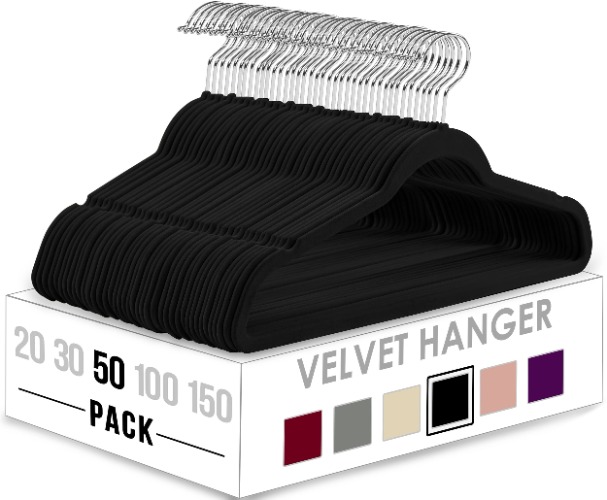 Utopia Home Premium Velvet Hangers 50 Pack - Non-Slip & Durable Clothes Hangers - Black Hangers with 360 Degree Rotatable Hook - Heavy Duty Coat Hangers - Black 50