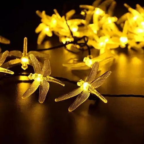 Solar Powered DragonFly LED Light String - Warm Yellow