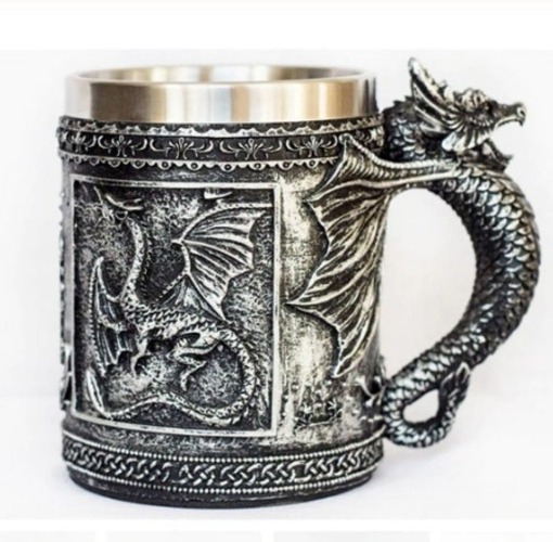 3D Dragon Theme Stainless Steel 12oz  Mug - Silver