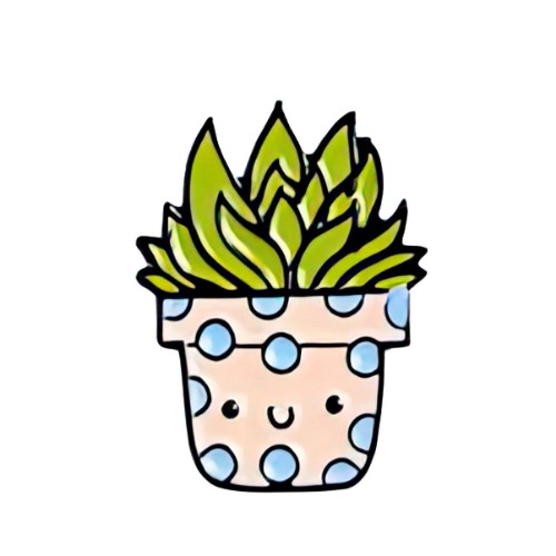 Cute Cactus Enamel Lapel Pins - Green Succulent / Pink Pot