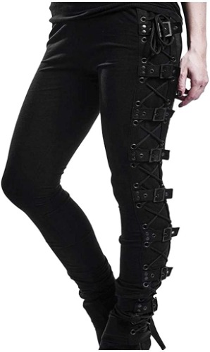Plus Size Womens Pants Gothic Criss Cross Lace Up Buckle Strap Skinny Leggings Steampunk Ladies Trouser