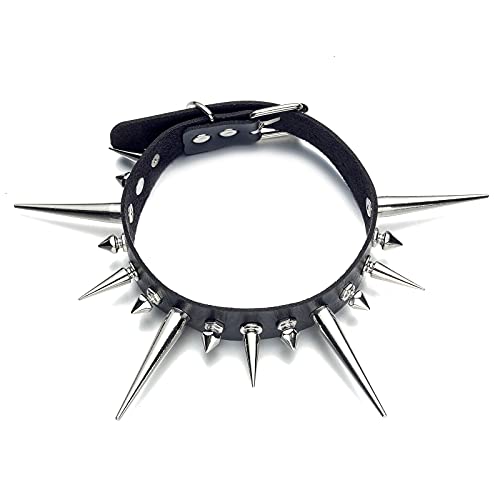 FNQUFUJ Goth Necklaces Long Spiked Choker Punk Rock Collar Halloween Costume Jewelry Gothic Accessories - black