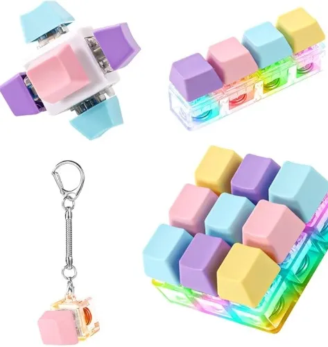 Set of 4 Fidget Toys Keyboard, 4 Styles Fidget Keyboard with LED Light