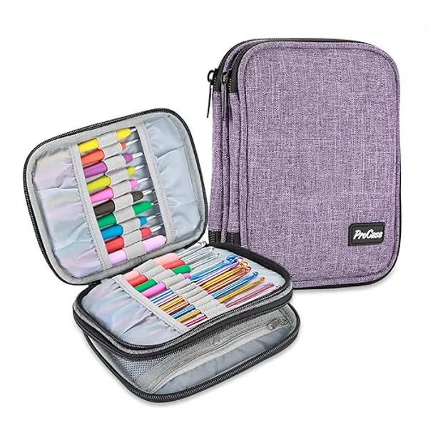 ProCase Crochet Hook Case (up to 6.5 Inches), Travel Organizer Zipper Bag for Various Crochet Hooks, Circular Knitting Needles and Other Accessories (NO Accessories Included) - Purple