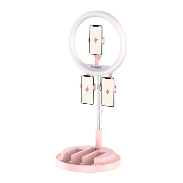 Multitasking Foldable Ring Light (3 Phone Holders) - Blush Pink