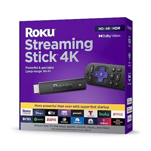 Roku Streaming Stick 4K | Portable Roku Streaming Device 4K/HDR/Dolby Vision, Roku Voice Remote, Free & Live TV - Stick