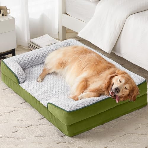 LNSSFFER Orthopedic Dog Beds for Large Dogs,Sofa Dog Bed for Extra Large Dogs. Egg Crate Foam Large Dog Bed with Removable Washable Pillow Cover,Waterproof Dog Couch Bed with Anti-slip Bottom,Pet Bed. - 42.0"L x 30.0"W x 7.0"Th - Blue-green