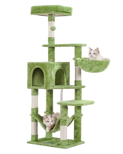 Hey-brother Cat Tree with Large Hammock, Multi-Level Cat Tower for Indoor Cats, Cat Condo with Sisal-Covered Scratching Posts and Top Perch, Green MPJ050GR - Green